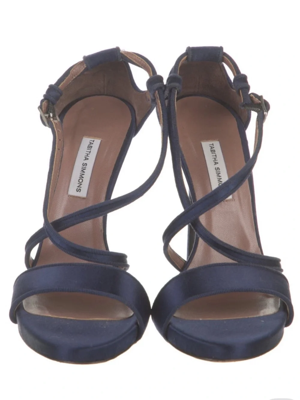 Tabitha Simmons Navy Satin Strappy Slingback Sandals
